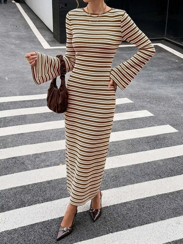 Striped Flare Sleeve Ribbed Knit Dress 101002374849166 47 Affordable Fashion Under $100 Jerry's Apparel 