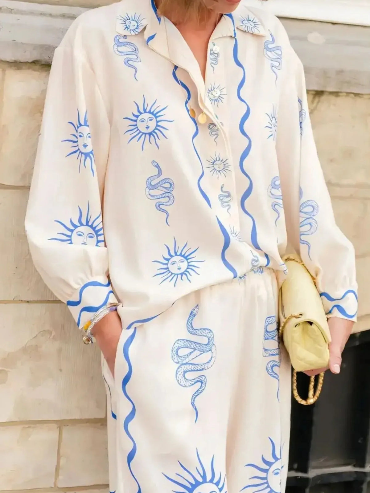 Printed Long Sleeve Shirt and Pants Set