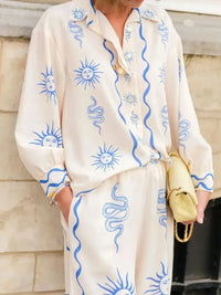 Printed Long Sleeve Shirt and Pants Set