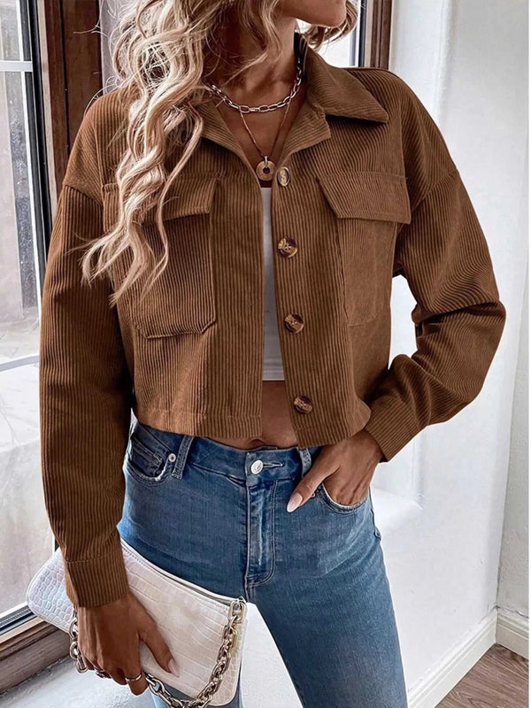 Cropped Corduroy Button-Down Jacket 101001233408510 55 Affordable Fashion Under $100 Jerry's Apparel 