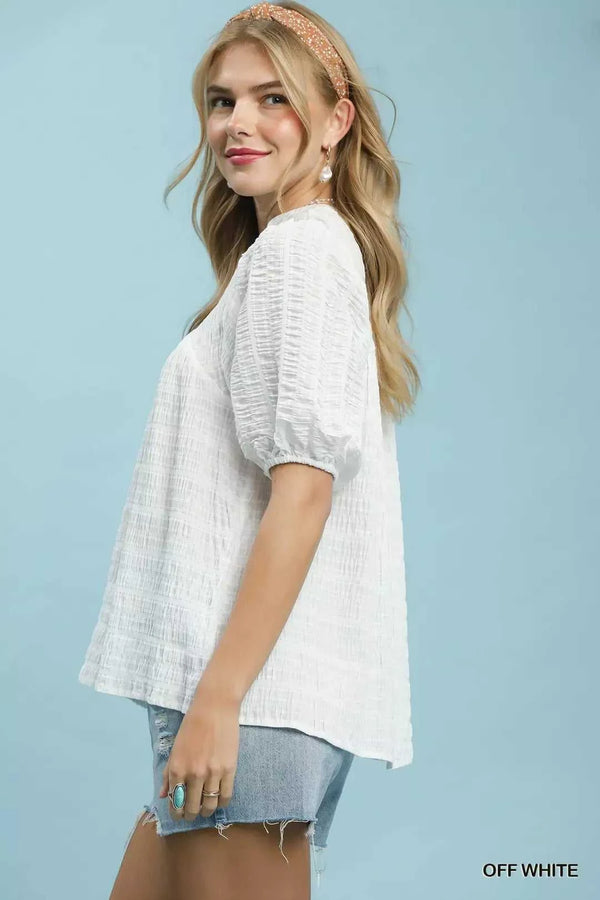 Umgee Textured Puff Sleeve Blouse 100100619931401 49 Affordable Fashion Under $100 Jerry's Apparel 