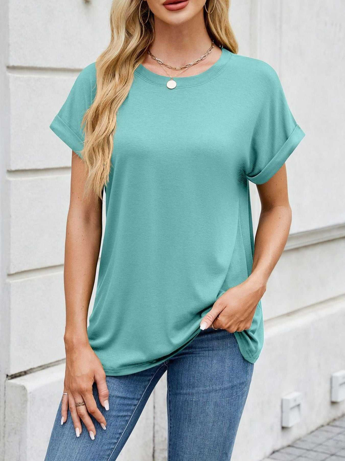 Casual Rolled Sleeve Solid Color T-Shirt 100100517201662 22 Affordable Fashion Under $100 Jerry's Apparel 