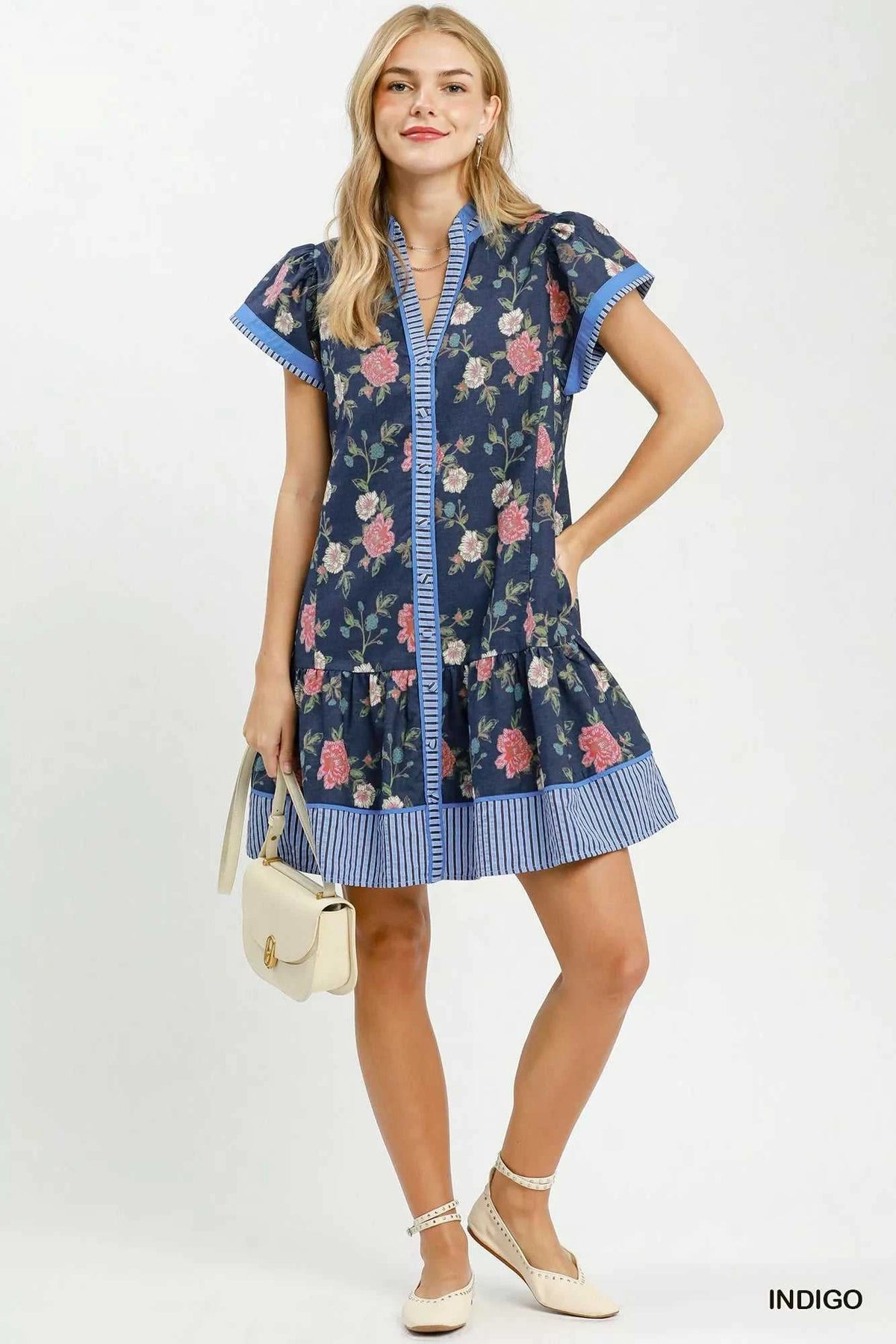 Umgee Floral Contrast Trim Ruffle Hem Mini Dress 100100092951620 66 Affordable Fashion Under $100 Jerry's Apparel 
