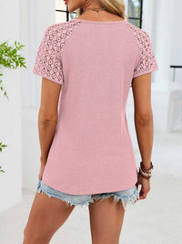 Lace Sleeve V-Neck Waffle Knit T-Shirt 100100150990299 25 Affordable Fashion Under $100 Jerry's Apparel 
