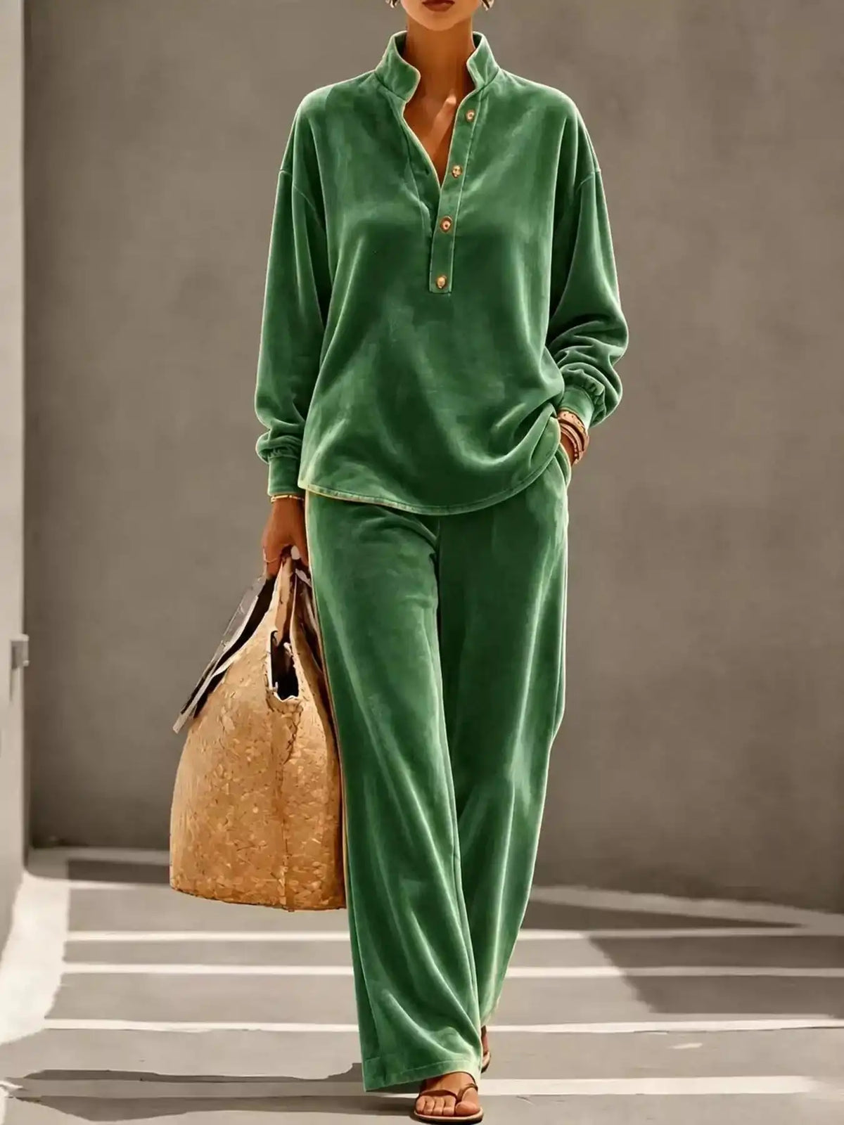 Full Size Half Button Top and Wide Leg Pants Set Plus Size 101001300812534 65 Affordable Fashion Under $100 Jerry's Apparel 