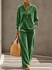 Full Size Half Button Top and Wide Leg Pants Set Plus Size 101001300812534 65 Affordable Fashion Under $100 Jerry's Apparel 
