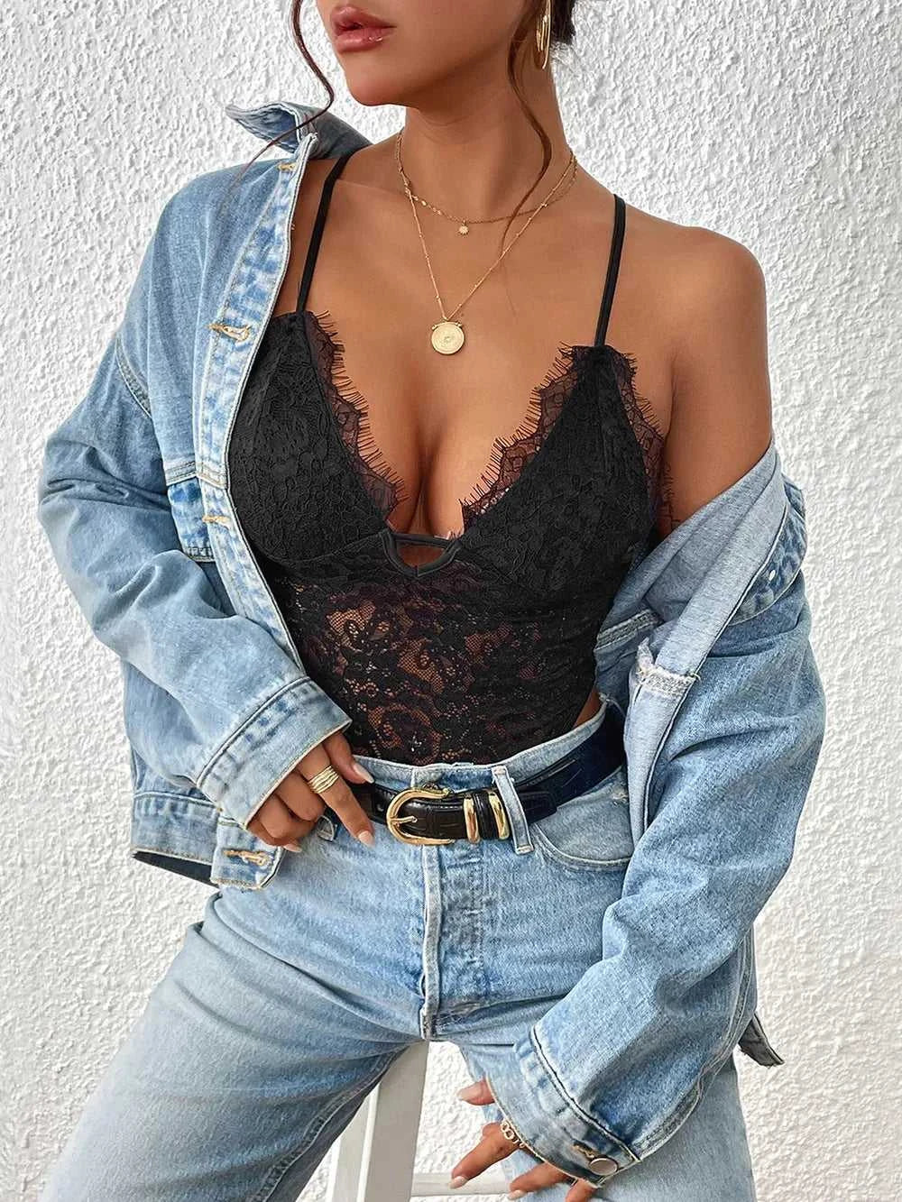 Perfee Crisscross Lace Spaghetti Strap Bodysuit 100100372071398 26 Affordable Fashion Under $100 Jerry's Apparel 