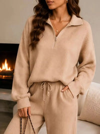 Cozy Ribbed Knit Quarter-Zip Top and Wide-Leg Set 101001505411513 59 Affordable Fashion Under $100 Jerry's Apparel 
