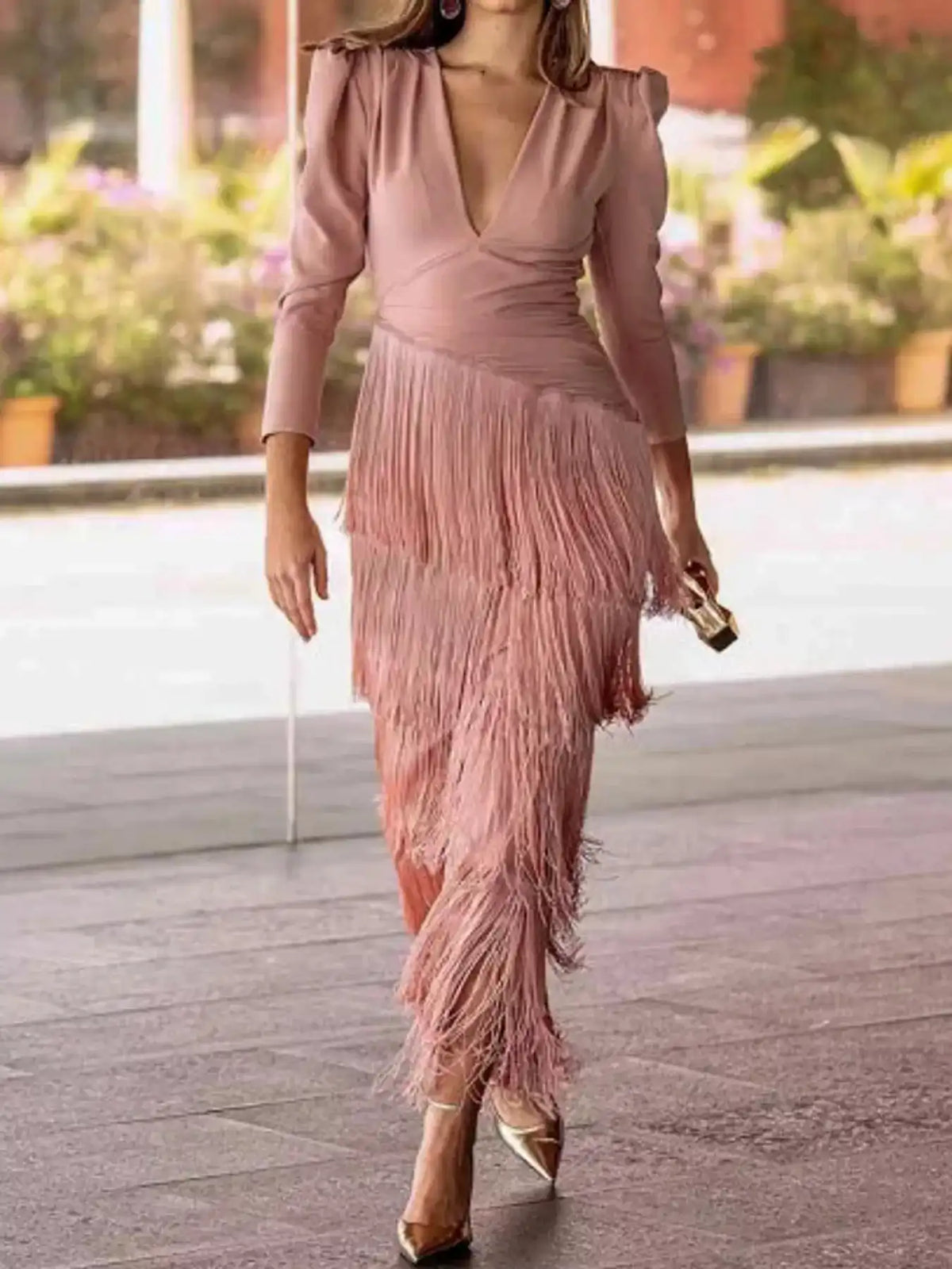 V-Neck Fringe Midi Dress 101001887680790 69 Affordable Fashion Under $100 Jerry's Apparel 