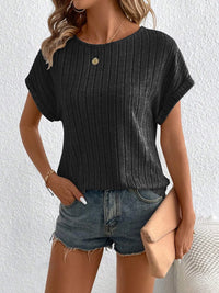 Plus Size Ribbed Texture Short Sleeve T-Shirt