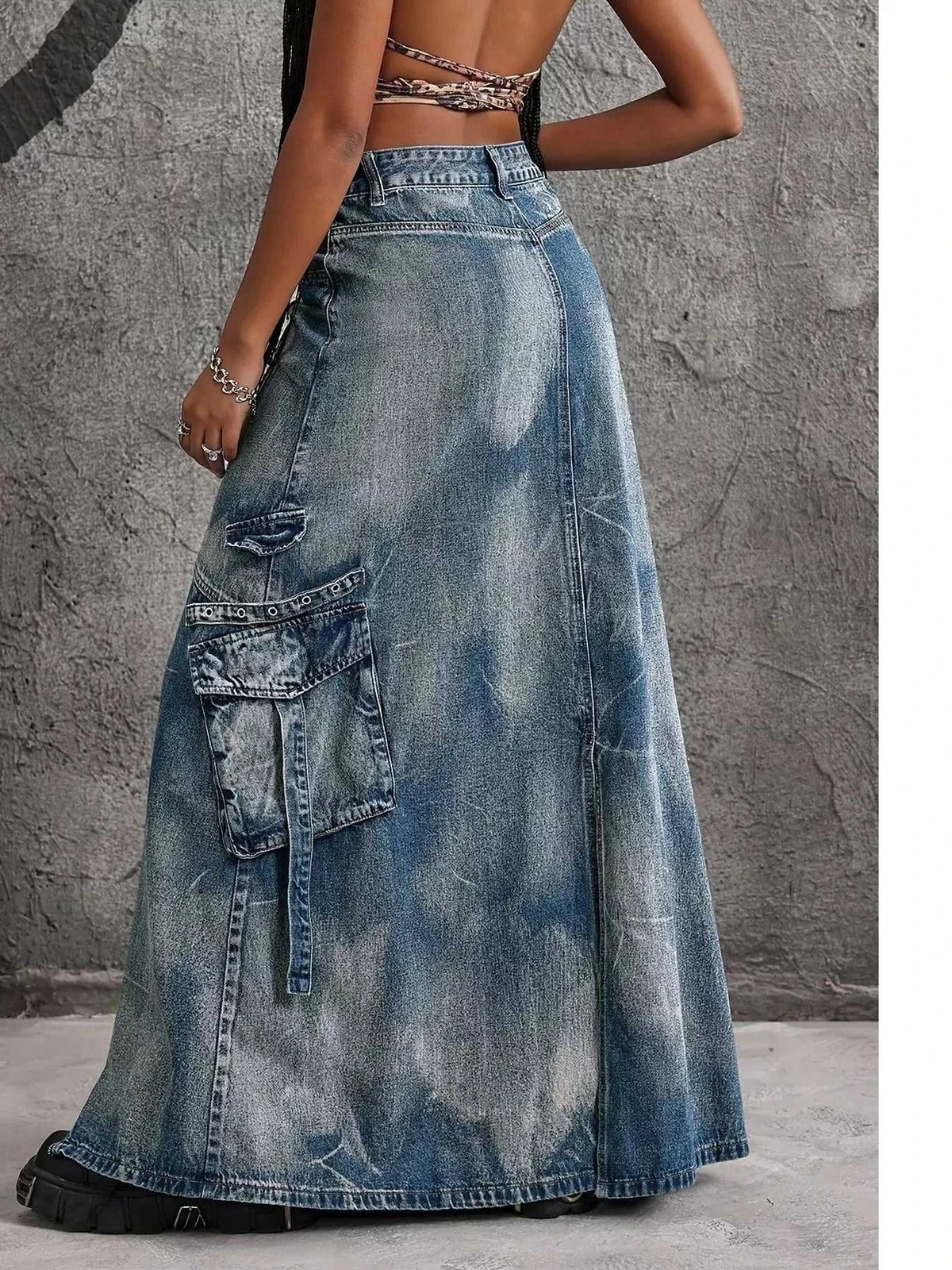 High-Waisted Denim Maxi Skirt with Zipper Slit 101003163311777 55 Affordable Fashion Under $100 Jerry's Apparel 