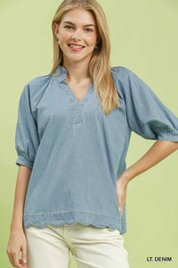Umgee Textured Puff Sleeve Scallop Hem Blouse 100100035011560 53 Affordable Fashion Under $100 Jerry's Apparel 