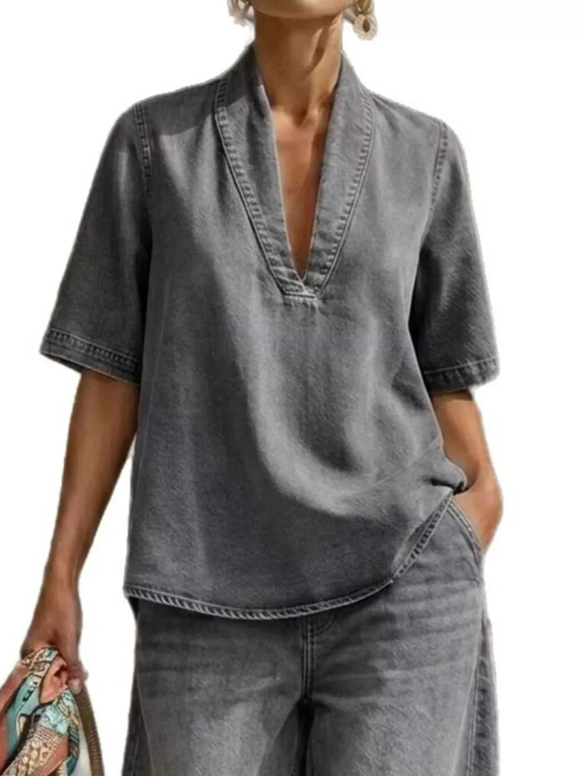 Full Size Half Sleeve Top and Wide Leg Pants Set Plus Size 100100993436564 63 Affordable Fashion Under $100 Jerry's Apparel 