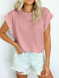 Lovelet Textured Round Neck Cap Sleeve Blouse