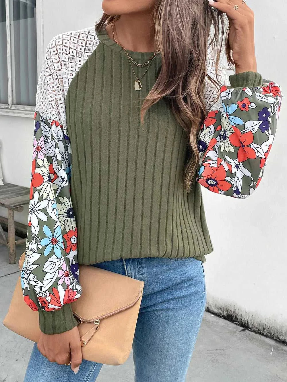 Perfee Printed Round Neck Long Sleeve Knit Top 100100521641078 25 Affordable Fashion Under $100 Jerry's Apparel 