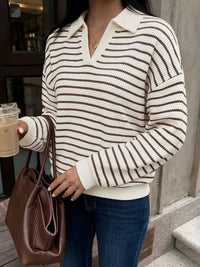 Striped Polo Collar Knit Sweatshirt 101002180525543 32 Affordable Fashion Under $100 Jerry's Apparel 
