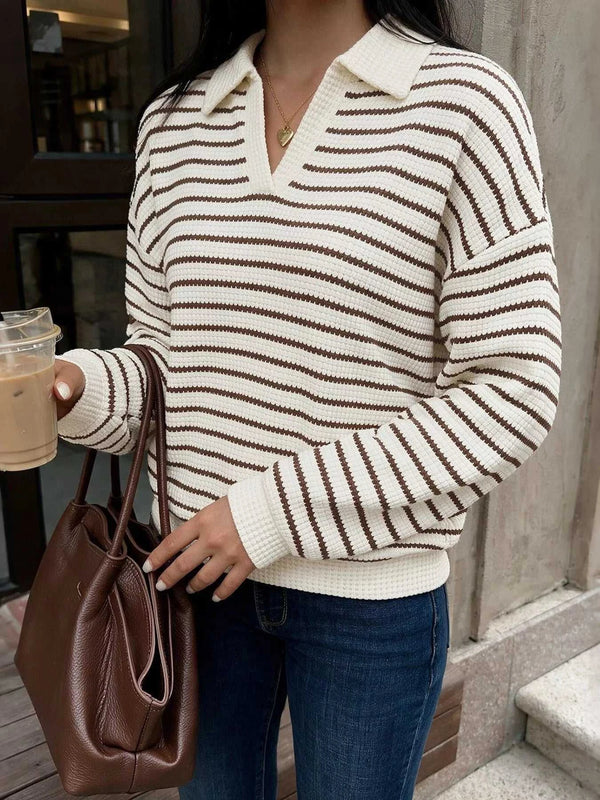 Striped Polo Collar Knit Sweatshirt 101002180525543 32 Affordable Fashion Under $100 Jerry's Apparel 