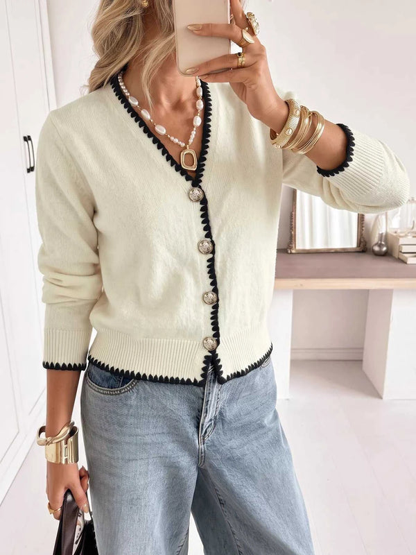 Contrast Trim V-Neck Button-Down Cardigan 101002872931400 55 Affordable Fashion Under $100 Jerry's Apparel 