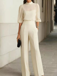 Mock Neck Puff Sleeve Top and Wide Leg Pants Set 101001448710869 73 Affordable Fashion Under $100 Jerry's Apparel 