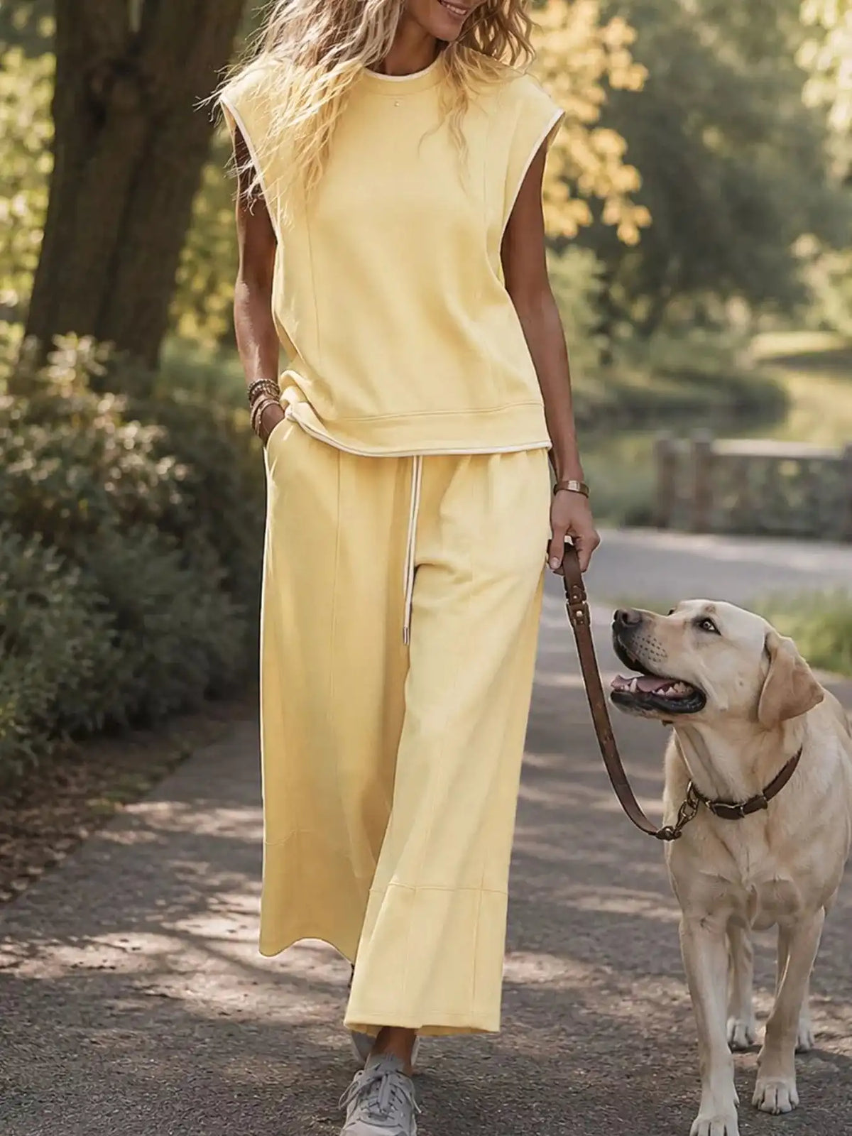 Sleeveless Crew Neck Top and Wide-Leg Cropped Pants Set 101001434319729 76 Affordable Fashion Under $100 Jerry's Apparel 