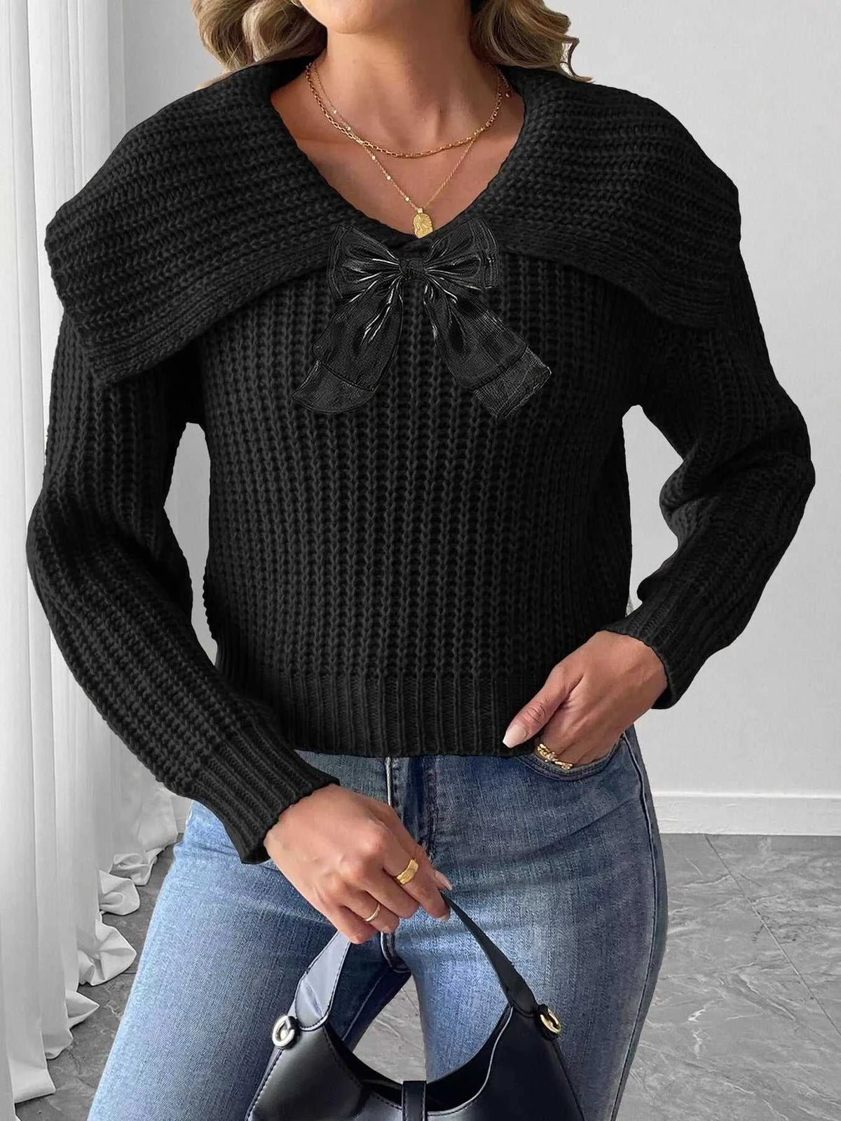 Contrast Bow Long Sleeve Sweater 101002743266724 37 Affordable Fashion Under $100 Jerry's Apparel 