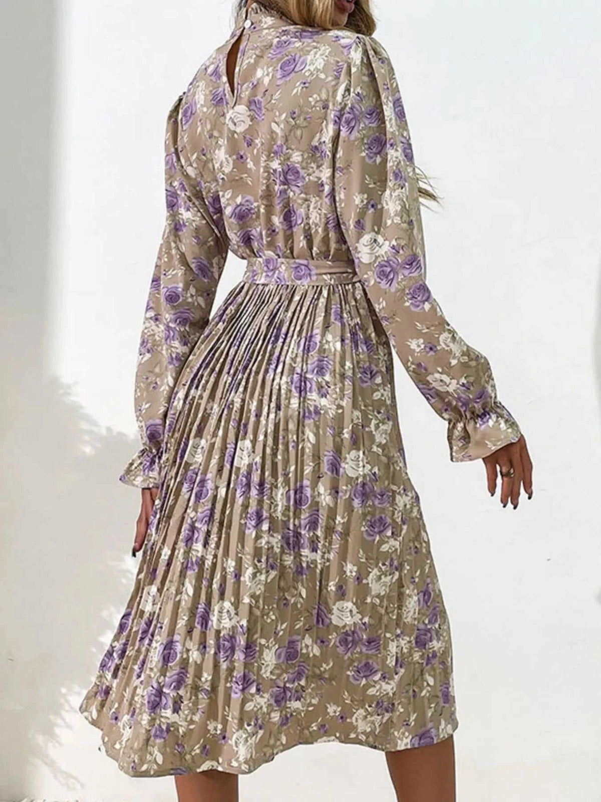Floral Print Long Sleeve Pleated Midi Dress 100100269493915 46 Women's Midi Dress Affordable Boutique Dresses Under $50 Jerry's Apparel 