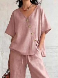 Full Size Surplice Half Sleeve Top and Wide-Leg Pants Set Plus Size 100100693330710 43 Affordable Fashion Under $100 Jerry's Apparel 