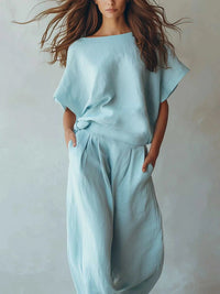Full Size Solid Color Top and Wide-Leg Pants Set Plus Size 101001963770121 46 Affordable Fashion Under $100 Jerry's Apparel 
