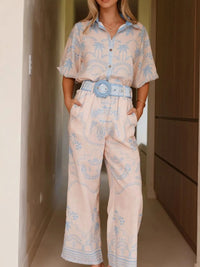 Printed Button Up Shirt and Pants Set