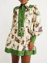 Printed Lantern Sleeve Shirt Dress
