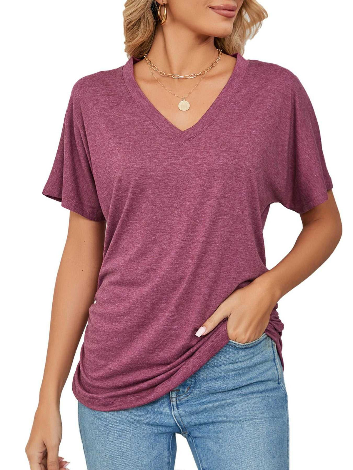 Casual V-Neck Short Sleeve T-Shirt 100100579648227 22 Affordable Fashion Under $100 Jerry's Apparel 