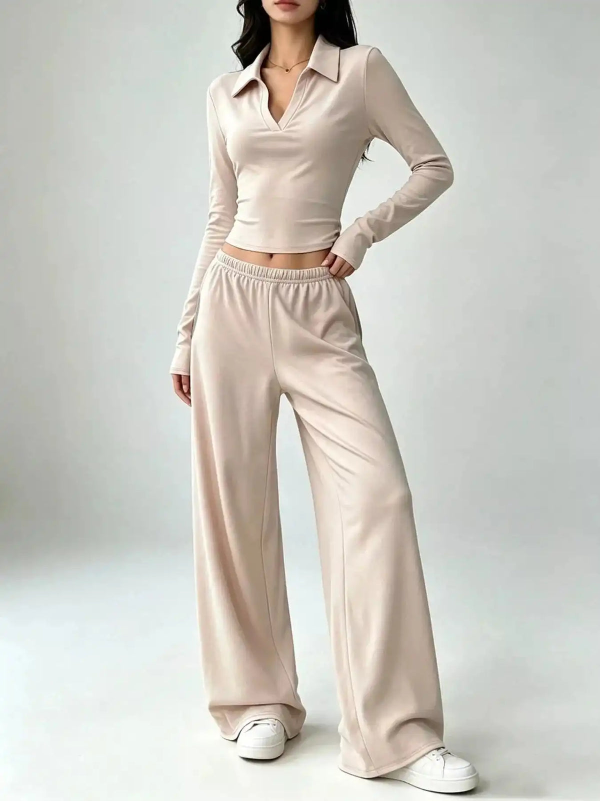 Long-Sleeve Polo Top and Wide-Leg Pants Set 101001218867188 53 Affordable Fashion Under $100 Jerry's Apparel 