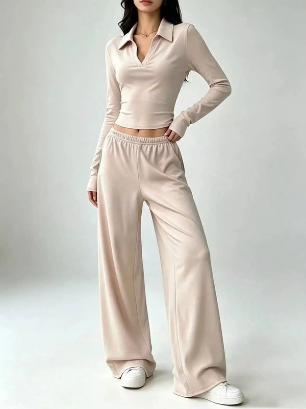 Long-Sleeve Polo Top and Wide-Leg Pants Set 101001218867188 53 Affordable Fashion Under $100 Jerry's Apparel 