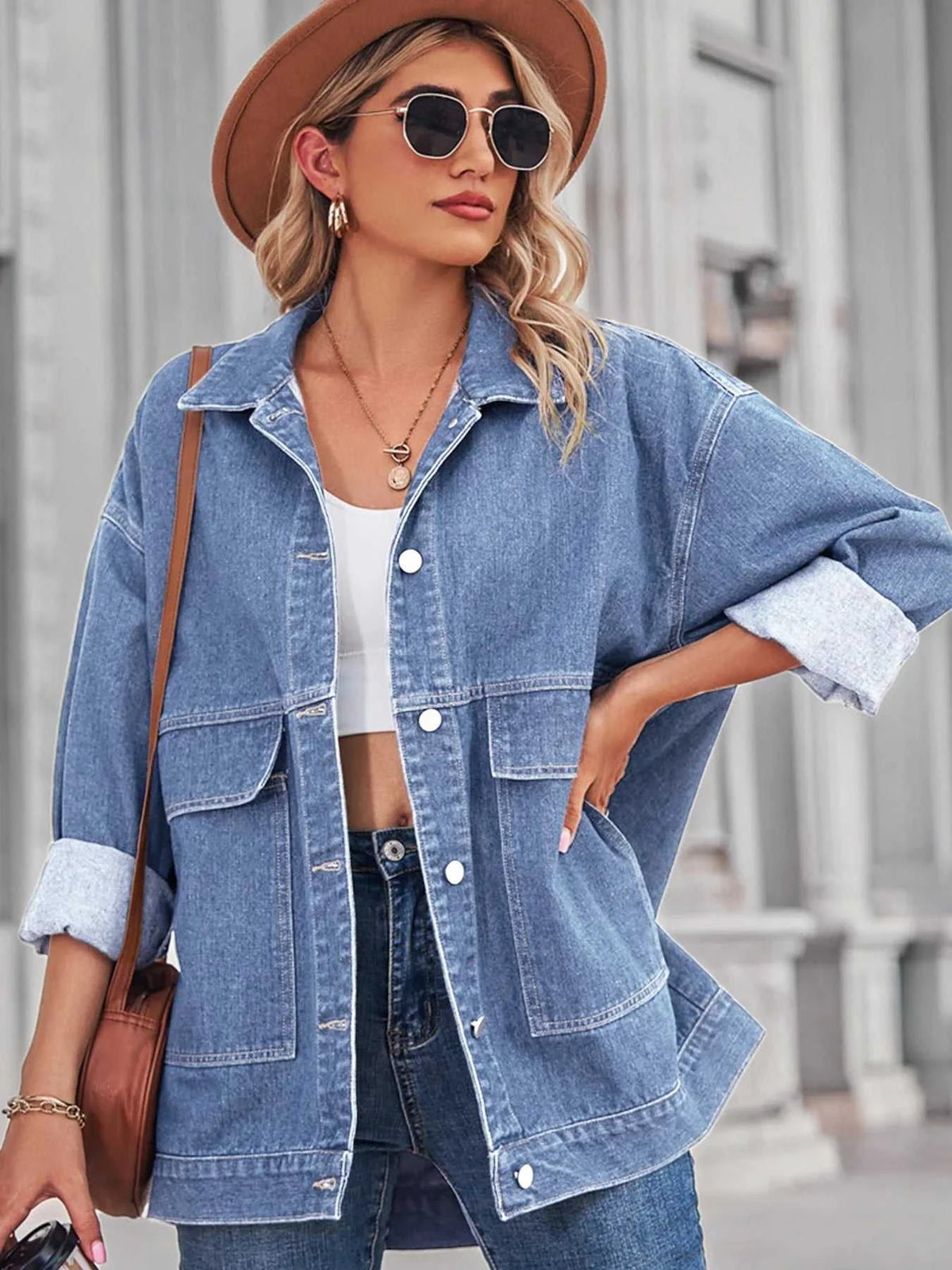 Button Up Long Sleeve Denim Jacket 100100658147198 64 Affordable Fashion Under $100 Jerry's Apparel 