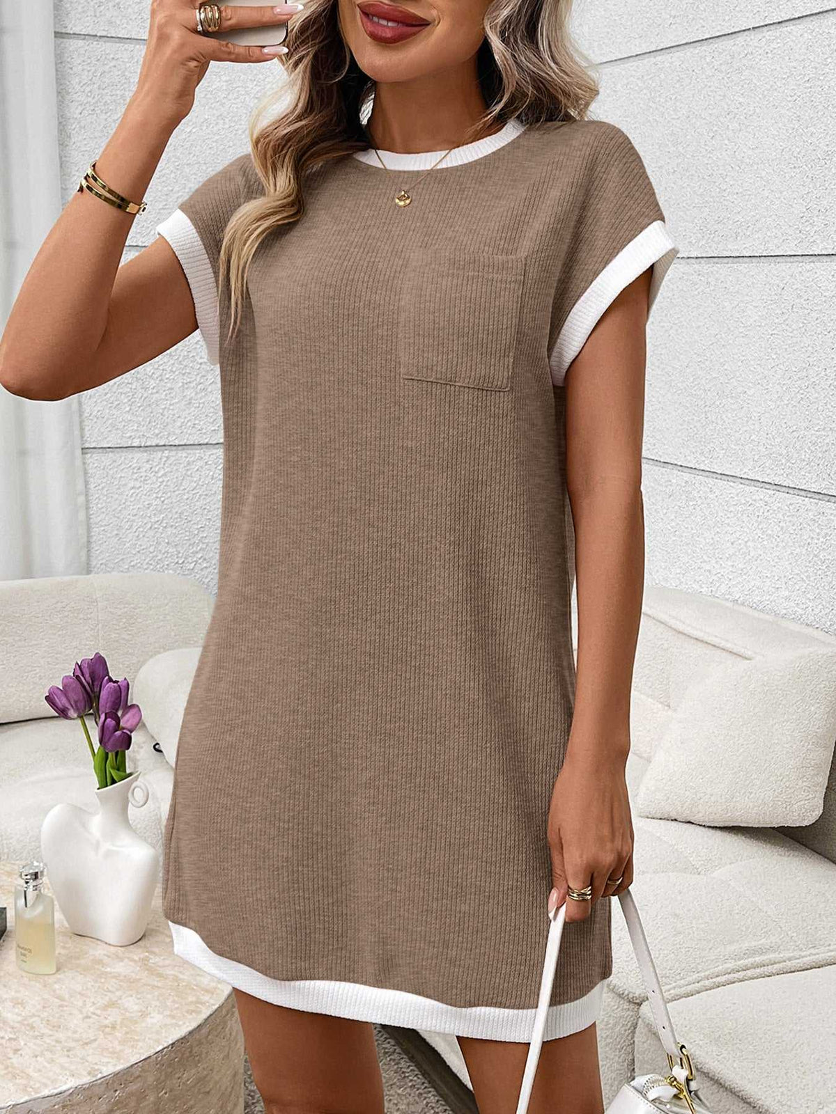 Contrast Trim Ribbed Knit Mini Dress with Pocket 100100281069040 32 Affordable Fashion Under $100 Jerry's Apparel 