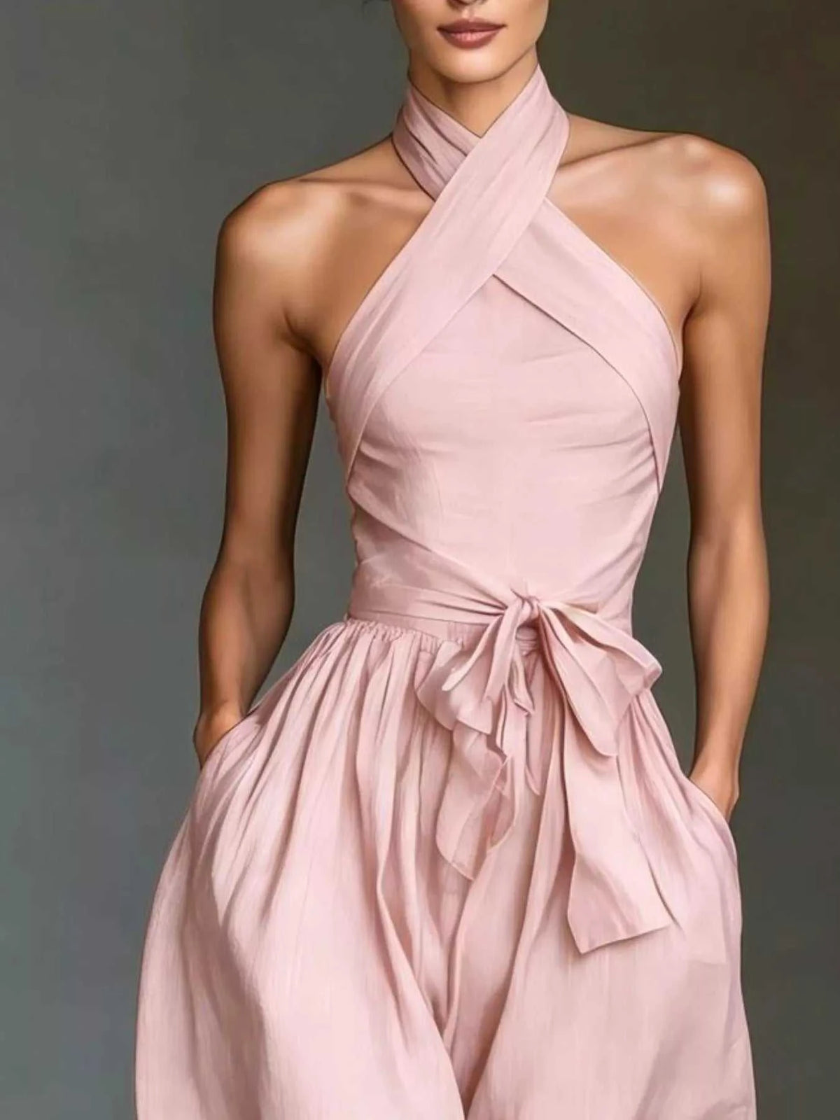 Halter Neck Wide-Leg Jumpsuit with Waist-Tie Detail 101001566820821 48 Affordable Fashion Under $100 Jerry's Apparel 