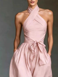 Halter Neck Wide-Leg Jumpsuit with Waist-Tie Detail 101001566820821 48 Affordable Fashion Under $100 Jerry's Apparel 