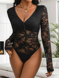 Perfee Lace V-Neck Long Sleeve Bodysuit 100100551501196 32 Affordable Fashion Under $100 Jerry's Apparel 