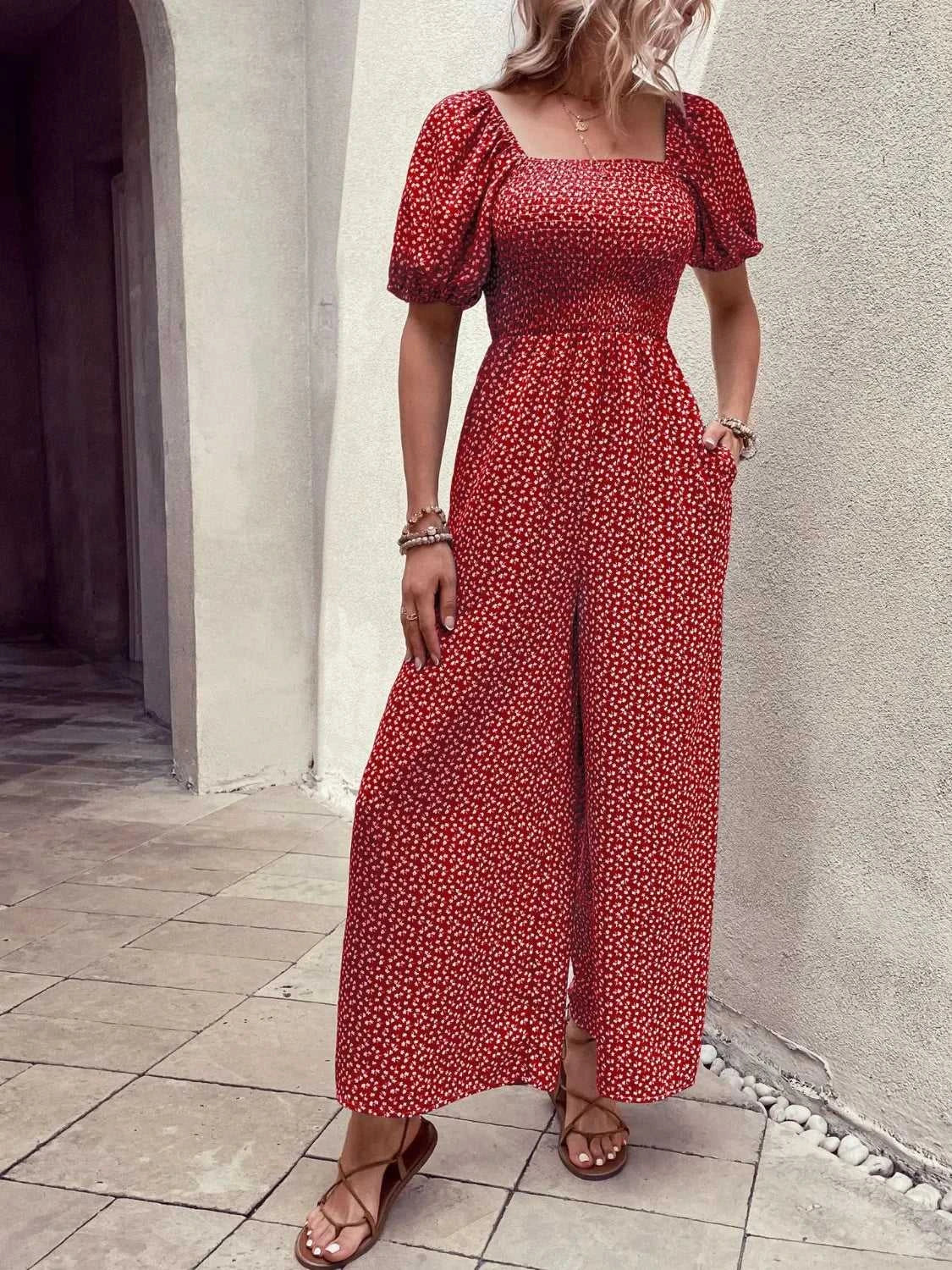 Printed Square Neck Puff Sleeve Jumpsuit 100100619721006 31 Affordable Fashion Under $100 Jerry's Apparel 