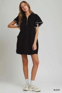 Umgee Half Zip Ruffle Rib Band Butterfy Sleeve Mini Dress with Pockets 100100106251802 53 Affordable Fashion Under $100 Jerry's Apparel 