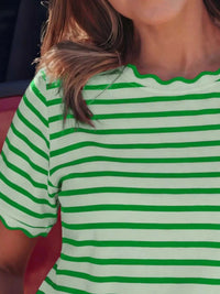 Striped Scallop-Trimmed Round Neck T-Shirt 100100886691619 28 Affordable Fashion Under $100 Jerry's Apparel 
