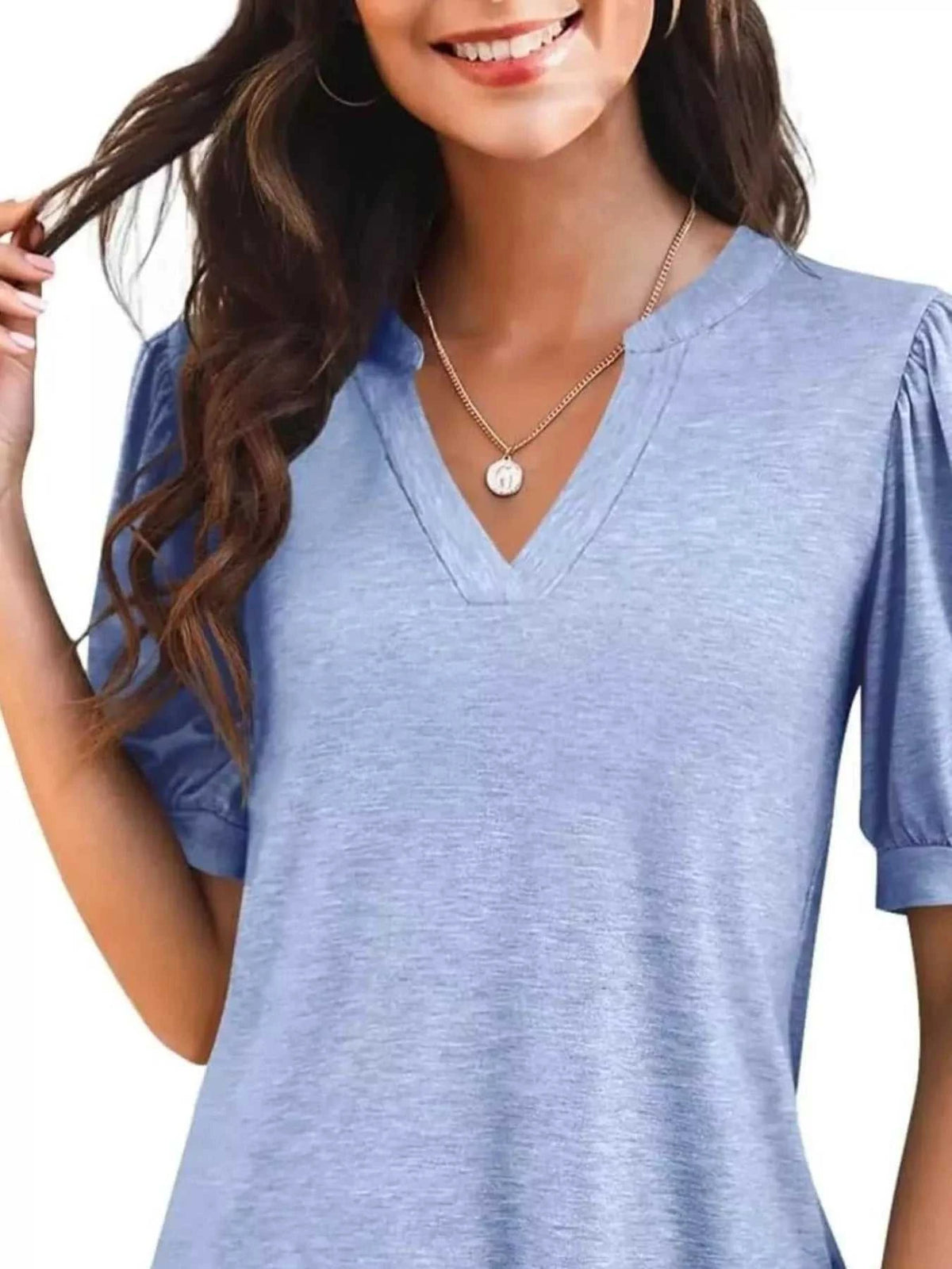Puff Sleeve Notched Casual T-Shirt 100100978352776 23 Affordable Fashion Under $100 Jerry's Apparel 