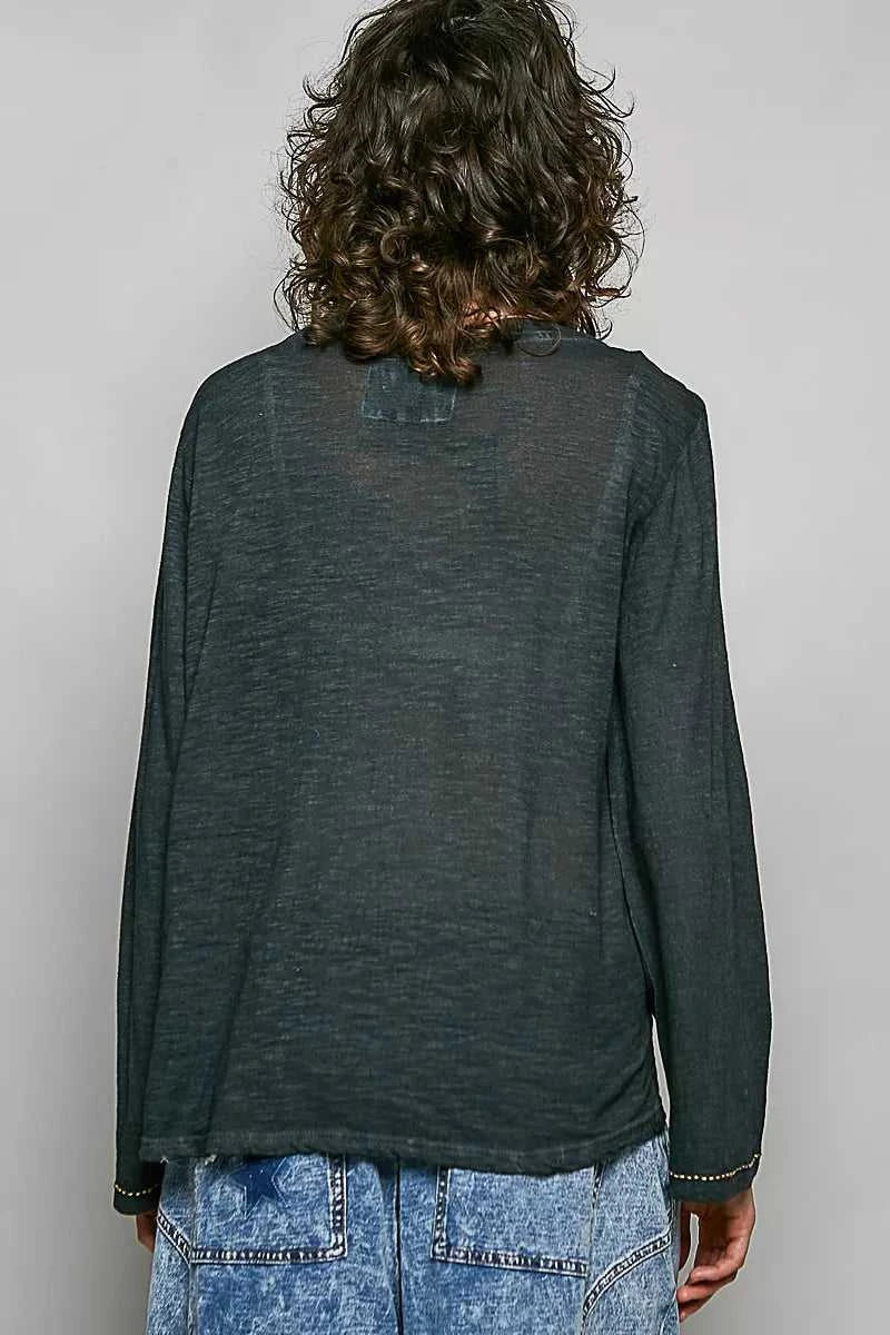 POL Contrast Stitch V-Neck Lightweight Knit Long Sleeve Top 100100339291657 43 Affordable Fashion Under $100 Jerry's Apparel 