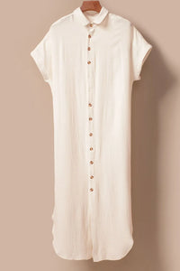Button Down Short Sleeve Midi Shirt Dress