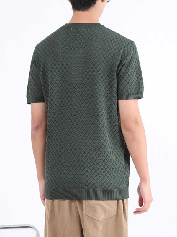 Men's Plus Size Diamond Pattern Knitted Short Sleeve T-Shirt 100400934320162 51 Affordable Fashion Under $100 Jerry's Apparel 