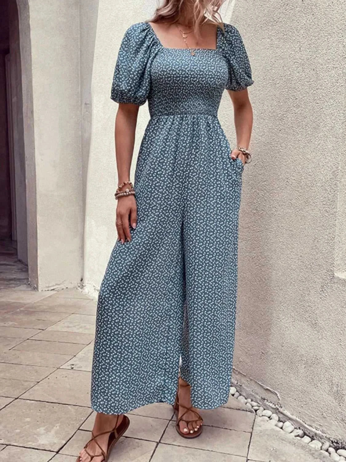 Printed Square Neck Puff Sleeve Jumpsuit 100100619721006 31 Affordable Fashion Under $100 Jerry's Apparel 
