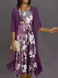 Full Size Floral Print Midi Dress and Chiffon Cardigan Set Plus Size 101001950650233 50 Affordable Fashion Under $100 Jerry's Apparel 
