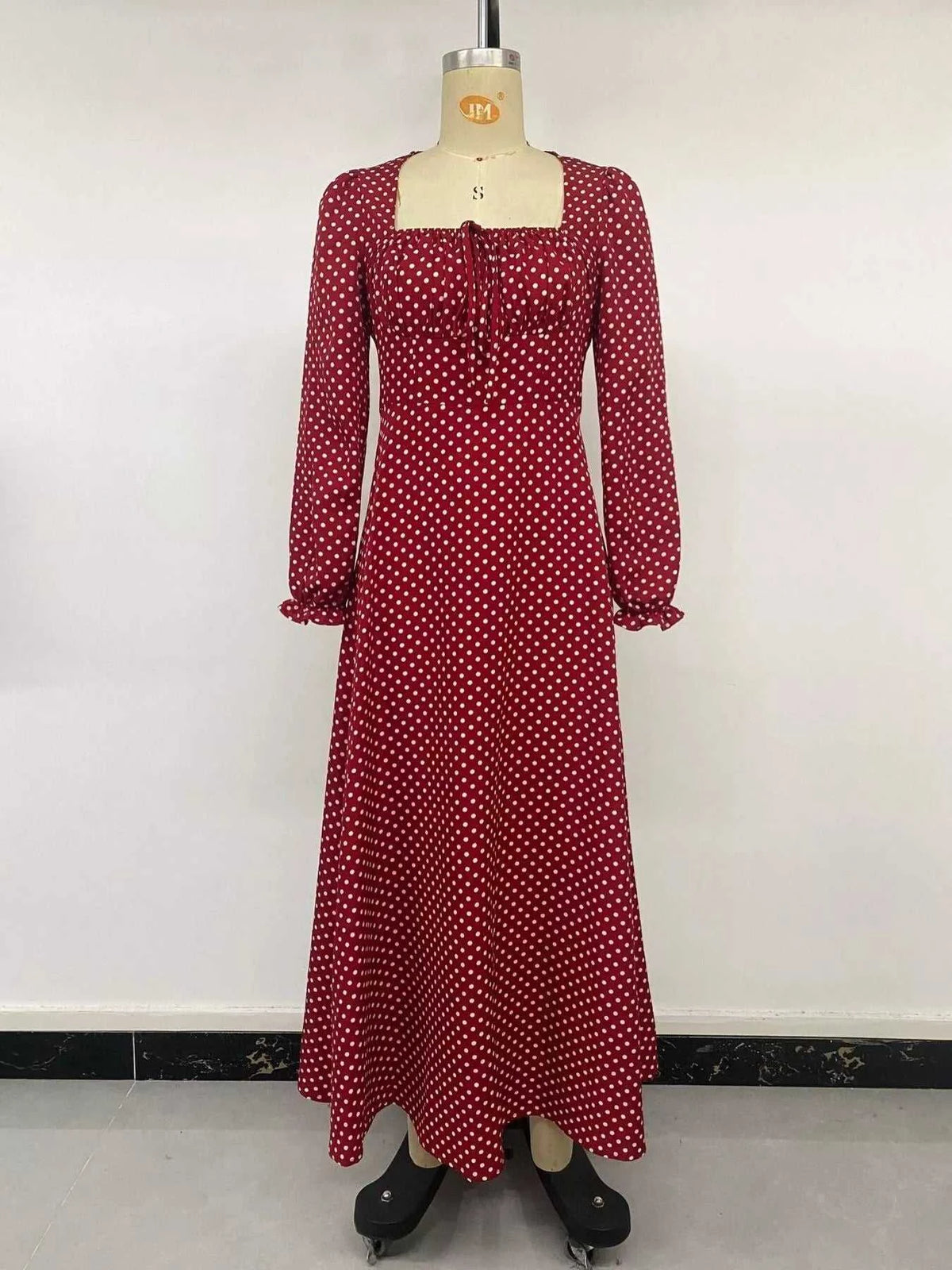 Square Neck Polka Dot Long Sleeve Maxi Dress 101001463928082 48 Affordable Fashion Under $100 Jerry's Apparel 