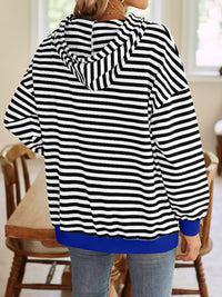 Drawstring Striped Long Sleeve Hoodie