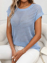 Openwork Round Neck Short Sleeve Knit Cover Up 100100244781953 22 Affordable Fashion Under $100 Jerry's Apparel 